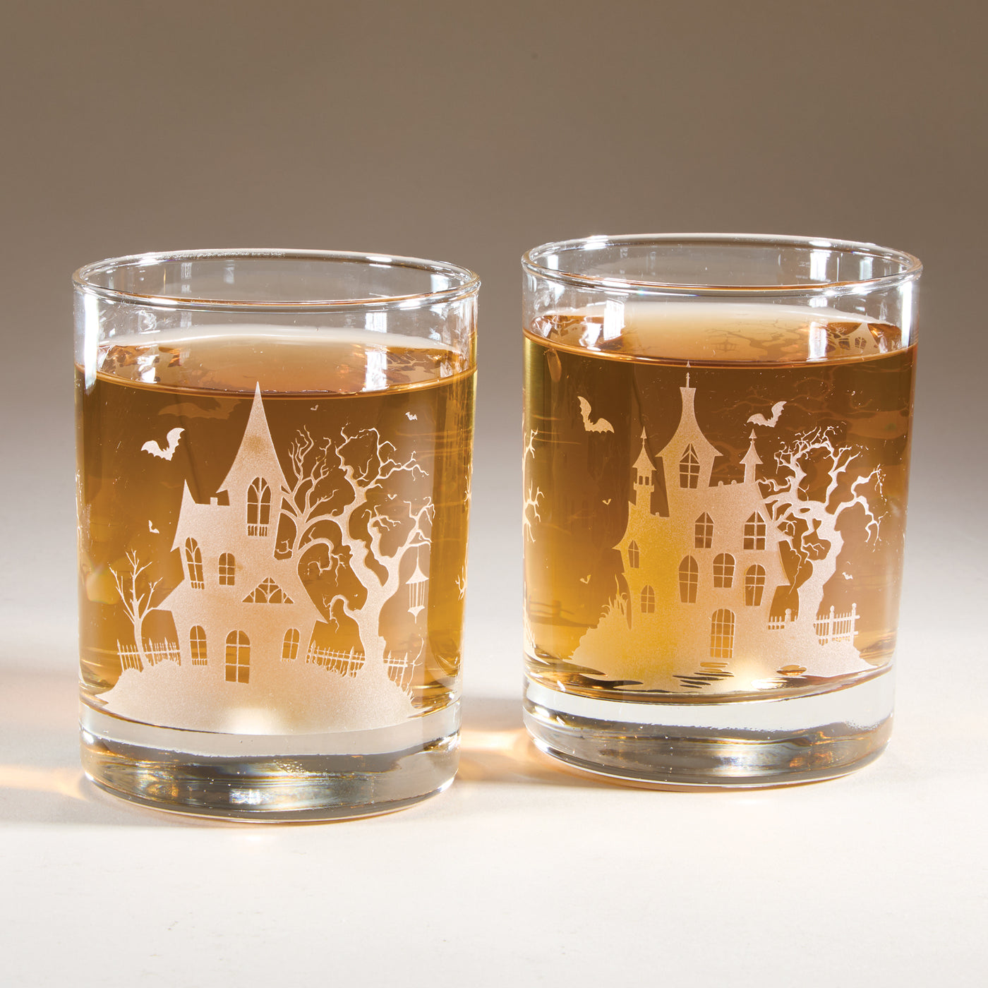 Etched Haunted Houses Glass