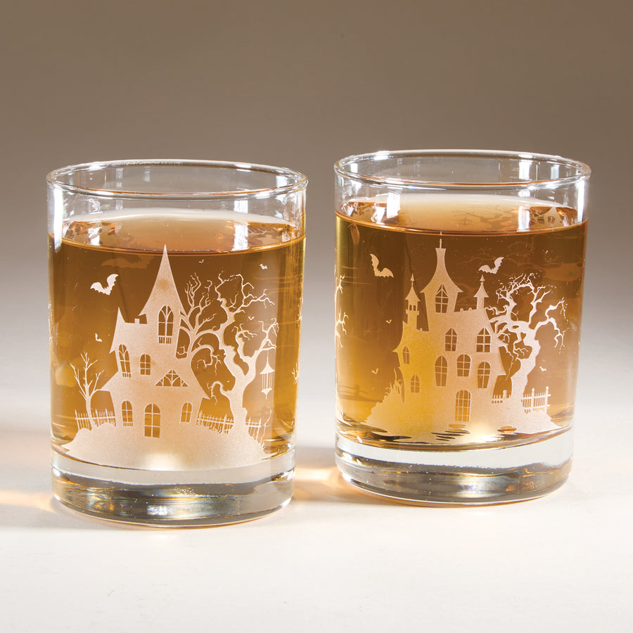Etched Haunted Houses Glass
