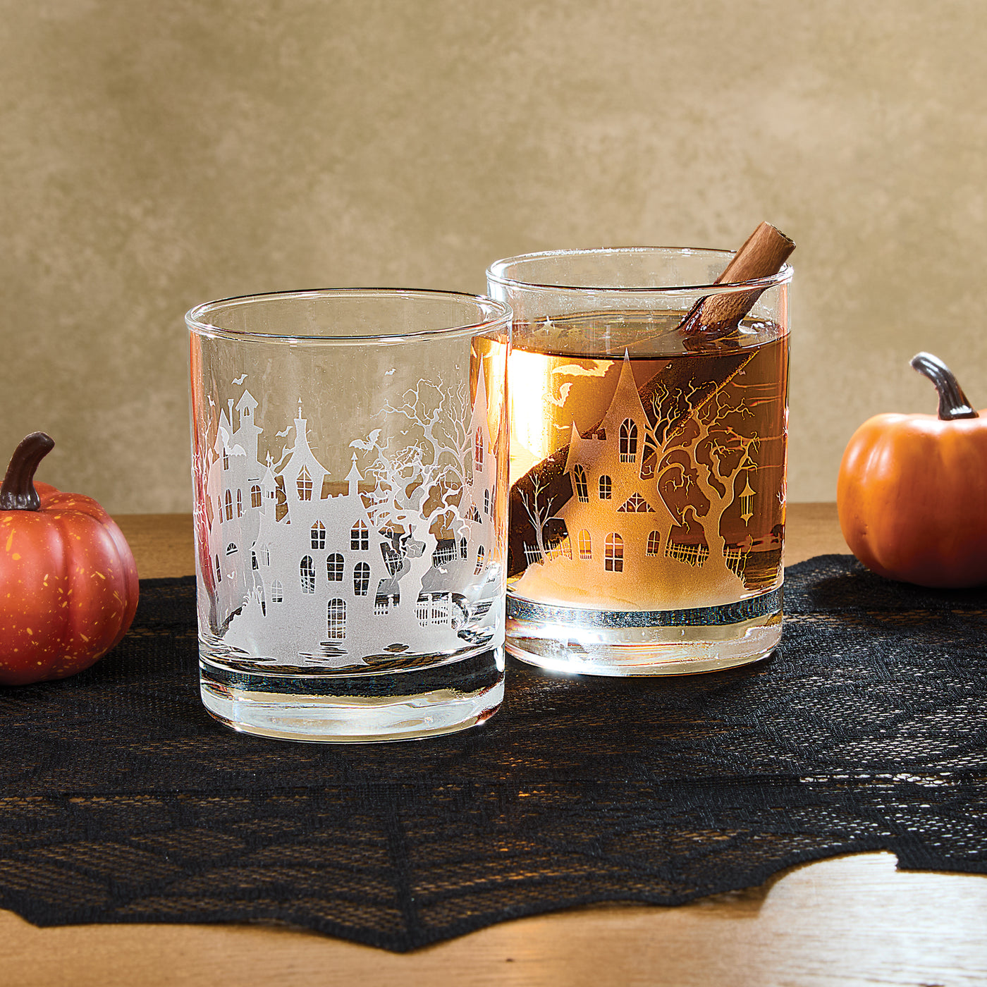 Etched Haunted Houses Glass