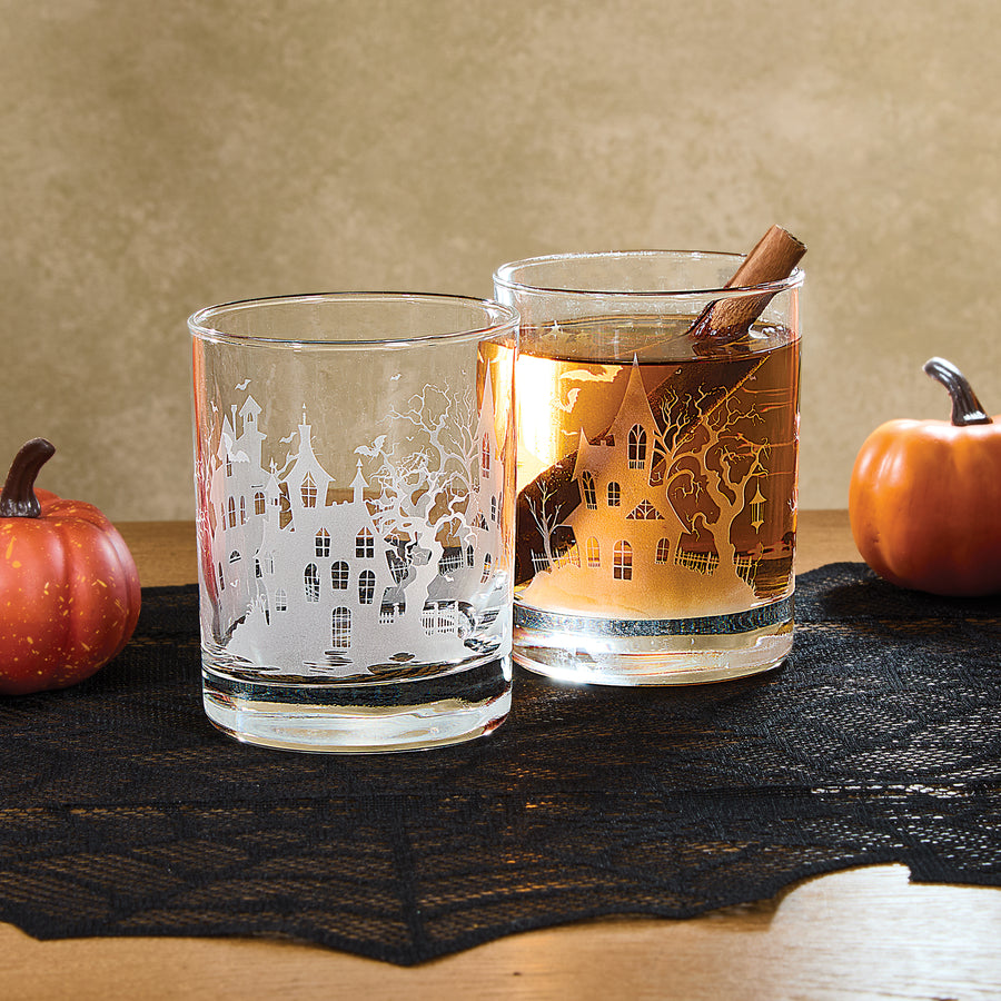 Etched Haunted Houses Glass