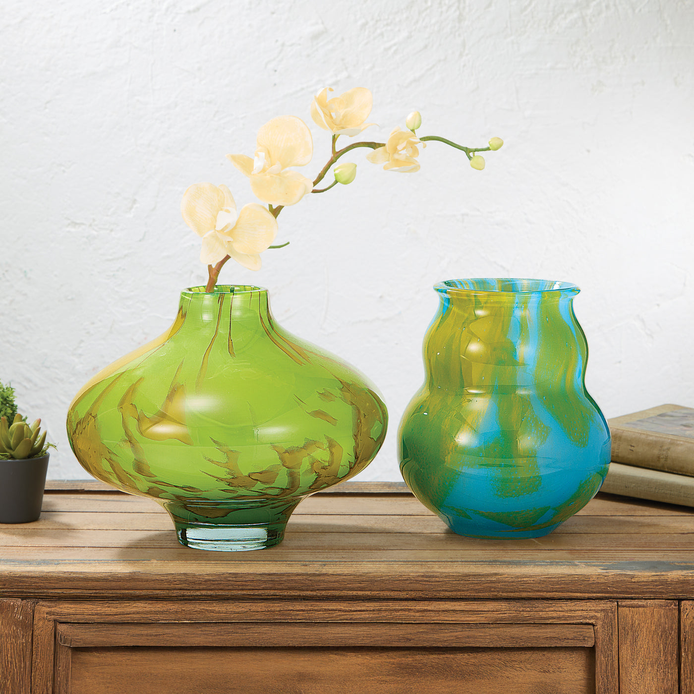 Lime & Turquoise Recycled Glass Bubble Vase (Preorder)