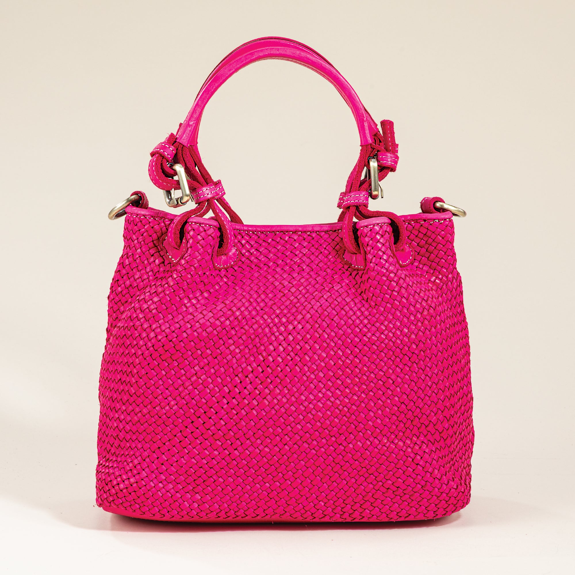 Bonassola Bright Pink Woven Italian Leather Satchel (Preorder)