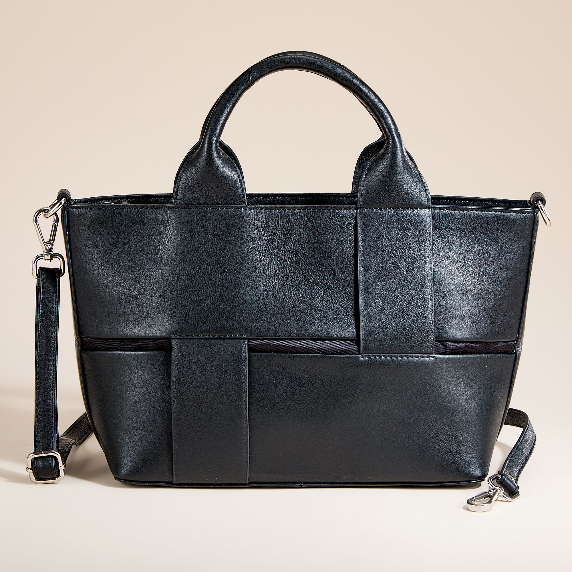 Black Woven Leather Tote