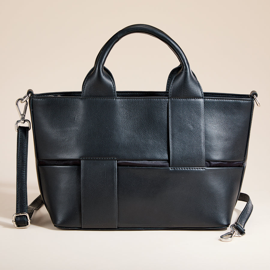 Black Woven Leather Tote