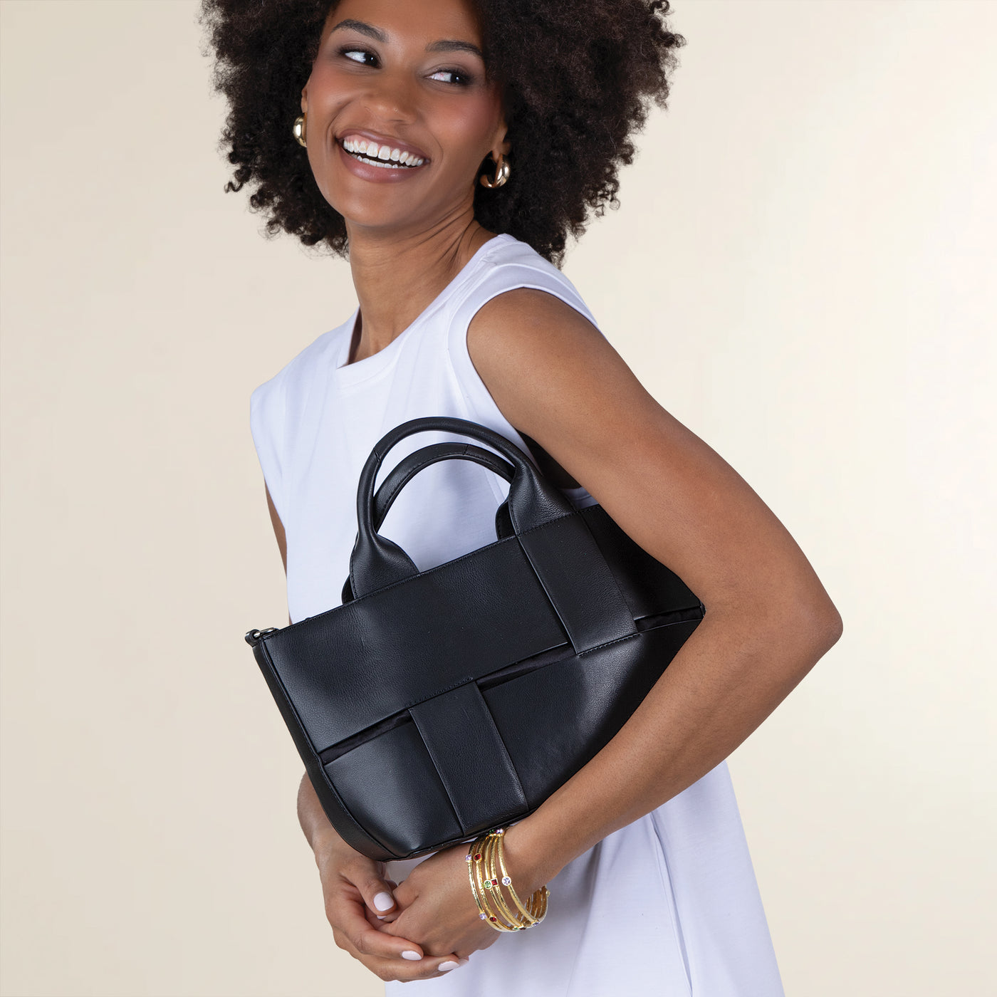 Black Woven Leather Tote