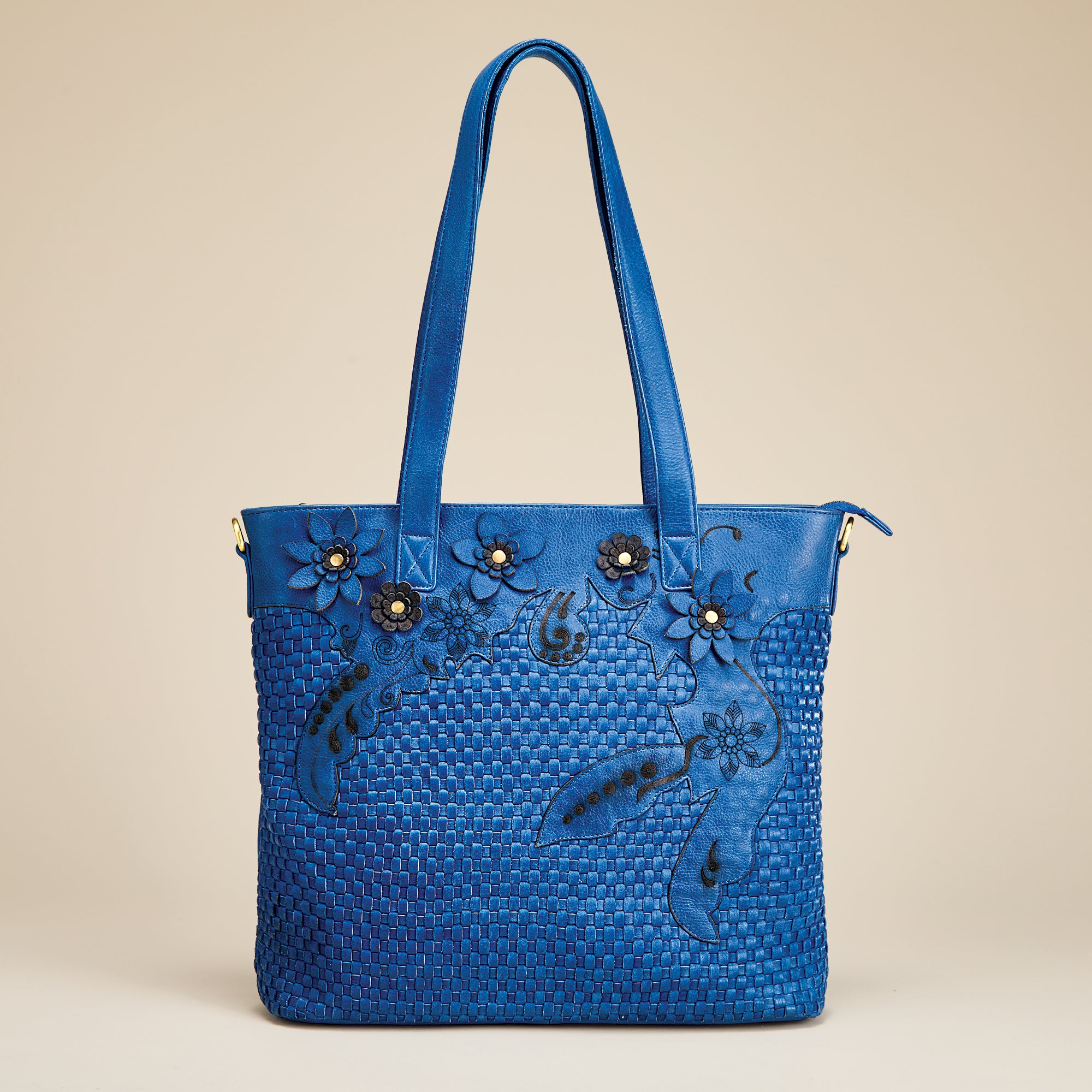 Midnight Blue Tooled Indian Leather Tote