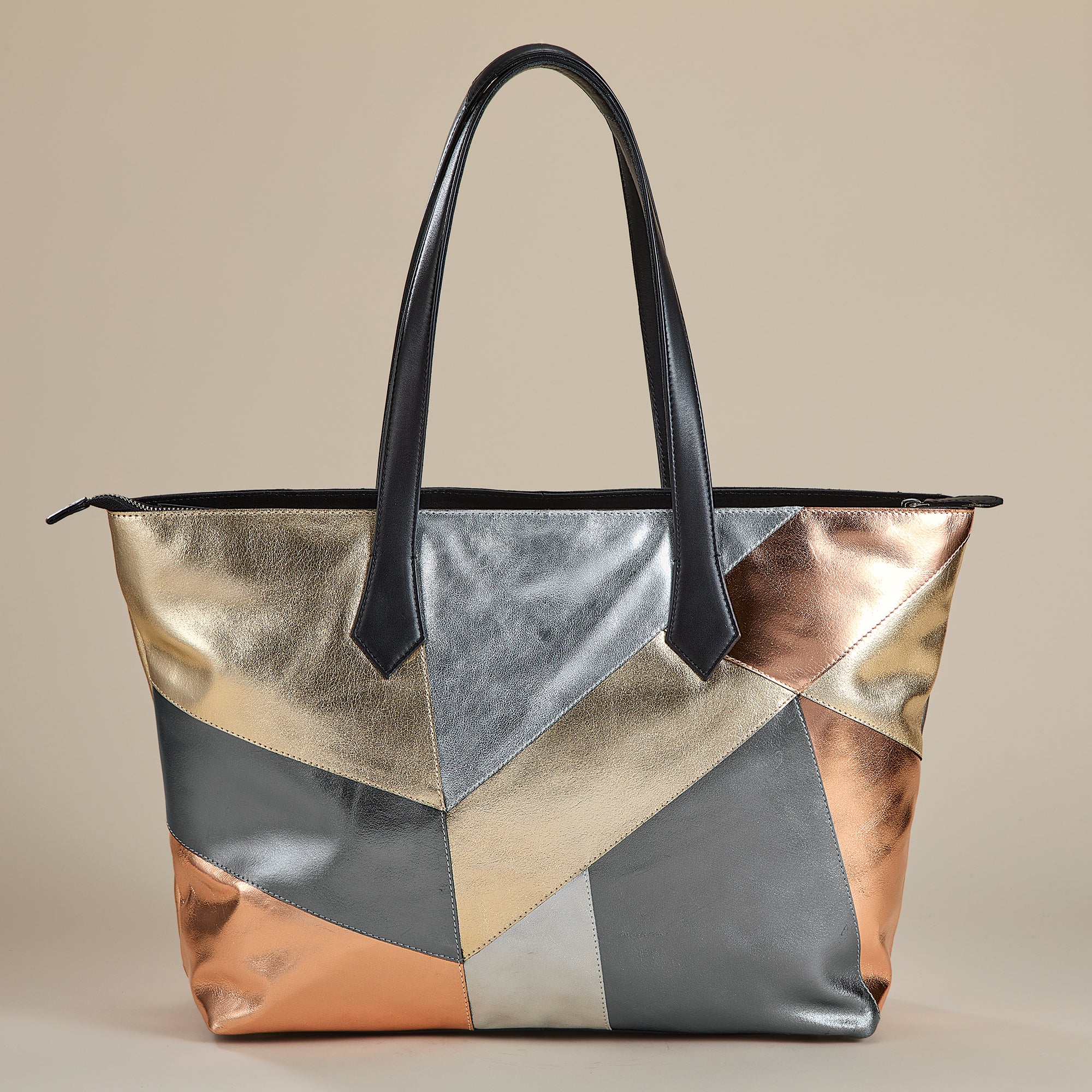 Metallic Mosaic Mixed Leather Tote