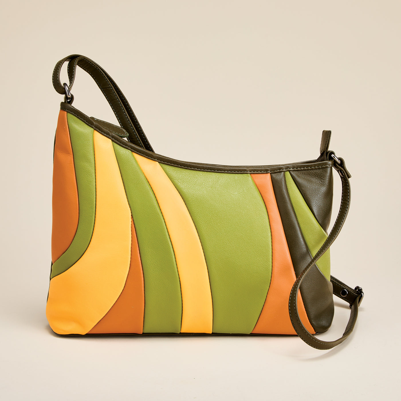 Tropical Stripes Indian Mixed Leather Crossbody
