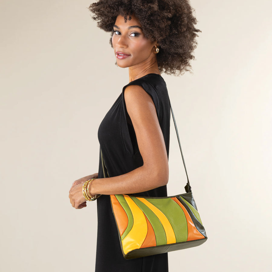Tropical Stripes Indian Mixed Leather Crossbody