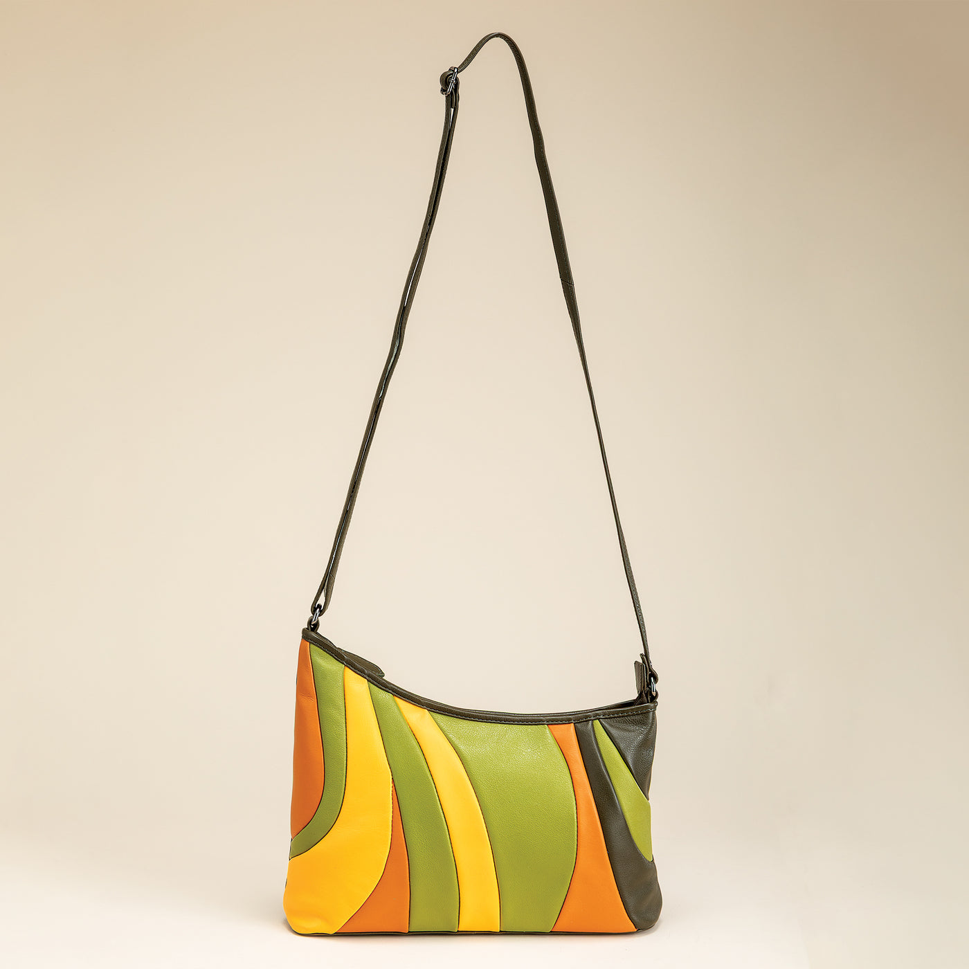 Tropical Stripes Indian Mixed Leather Crossbody