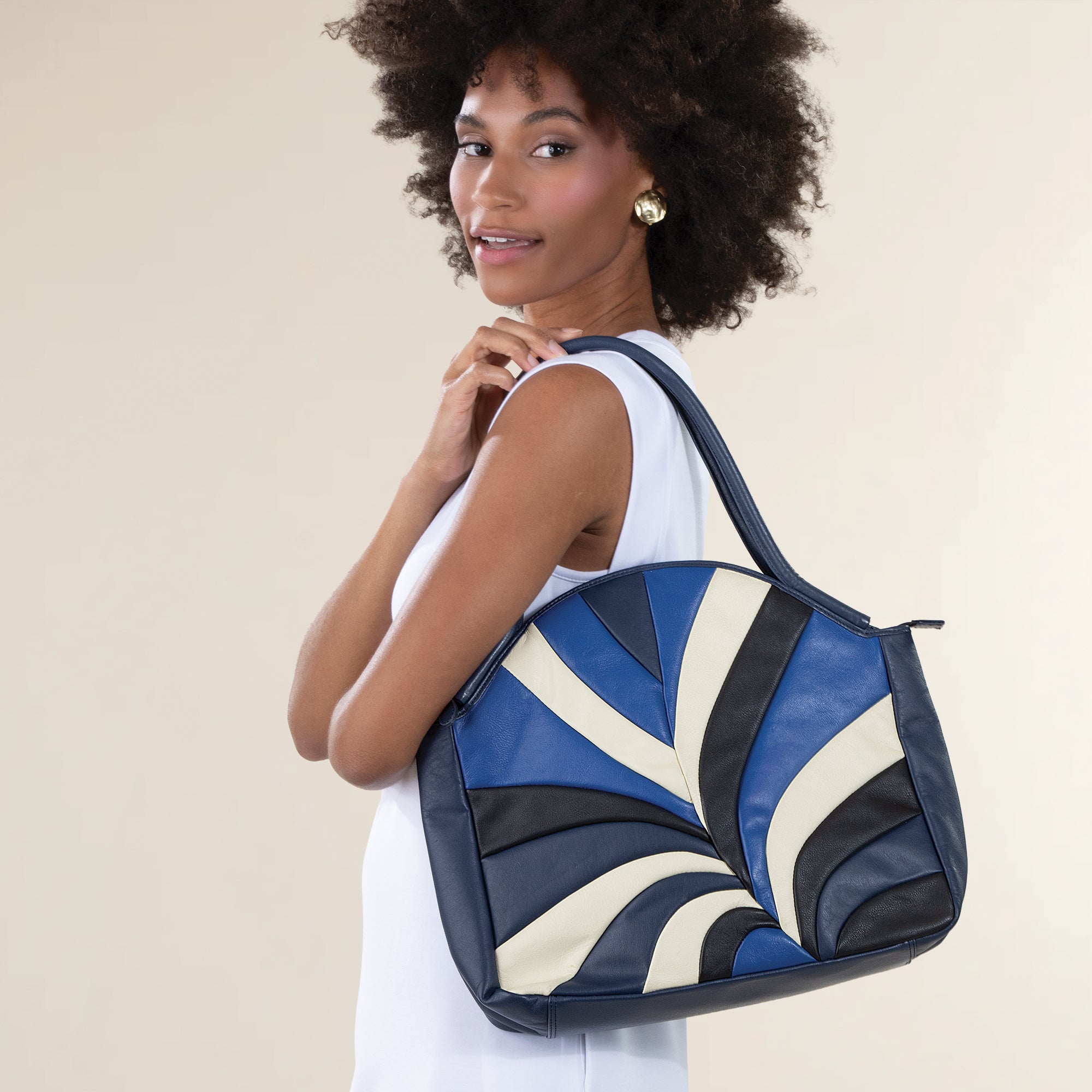 Midnight Sky Mixed Leather Hobo Bag