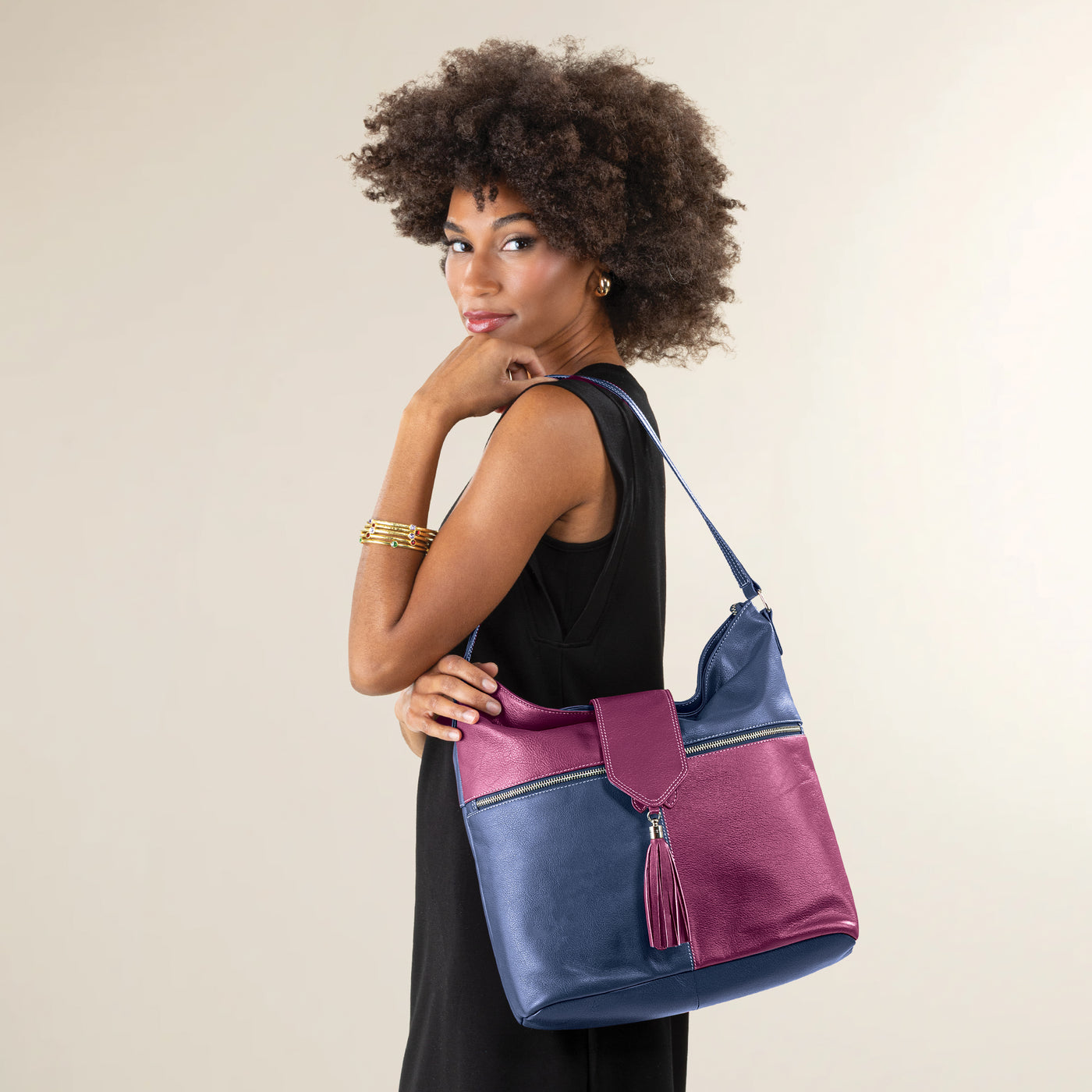 Stormy Skies Indian Mixed Leather Hobo Bag