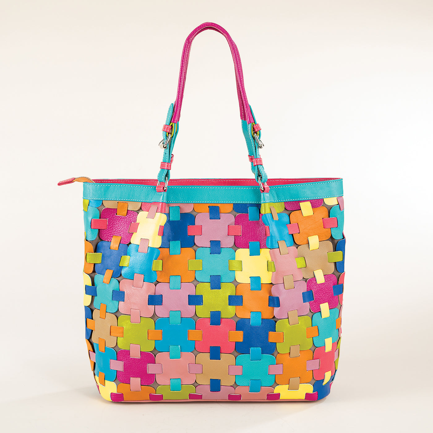Rainbow Puzzle Pieces Indian Leather Tote
