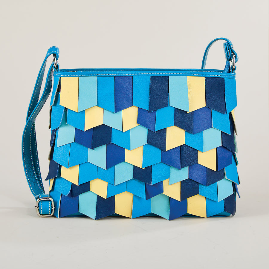 Navy & Ivory Fringed Indian Leather Crossbody (Preorder)