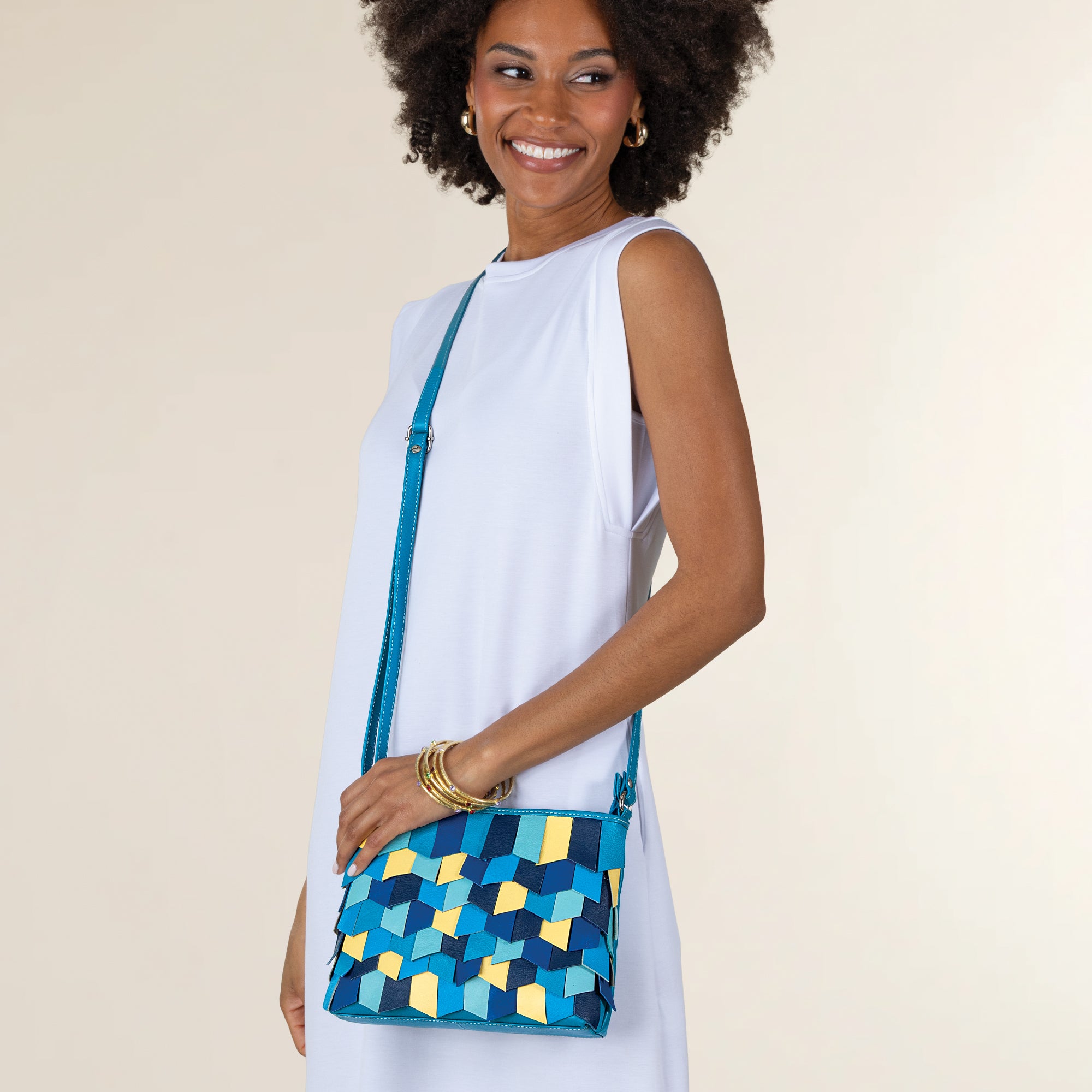 Navy & Ivory Fringed Indian Leather Crossbody