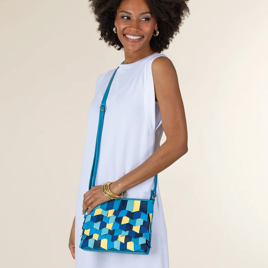 Navy & Ivory Fringed Indian Leather Crossbody (Preorder)