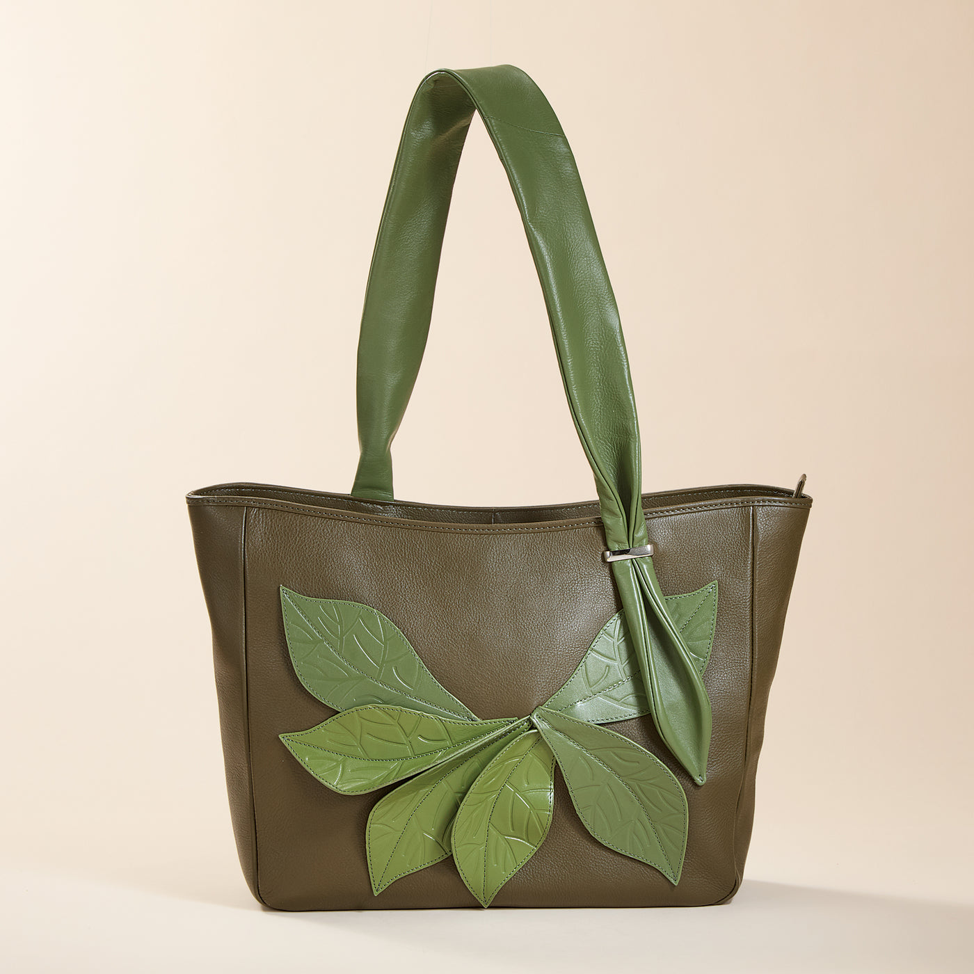 Leafy Green Indian Leather Tote (Preorder)