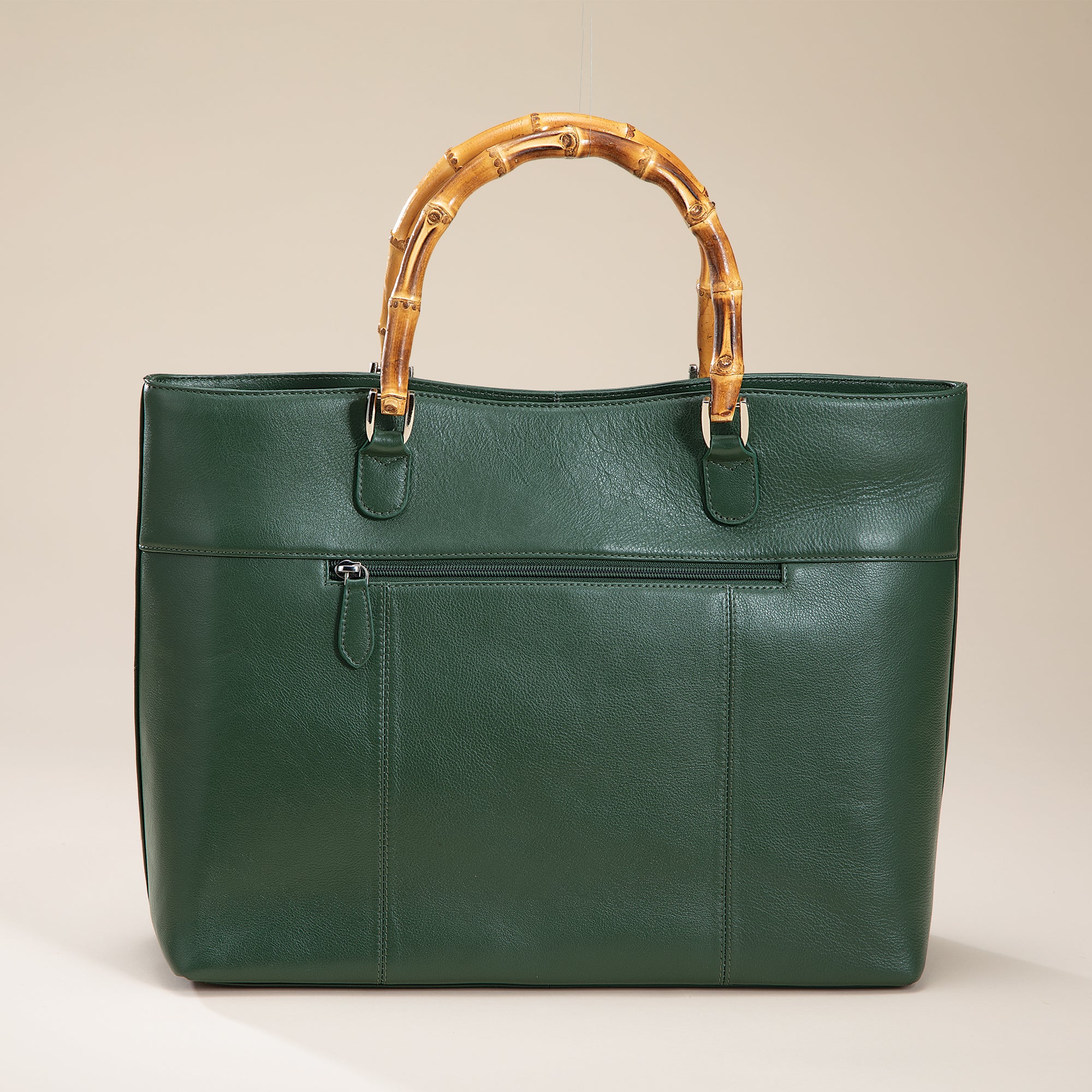 Palm Leaves Green Leather Tote