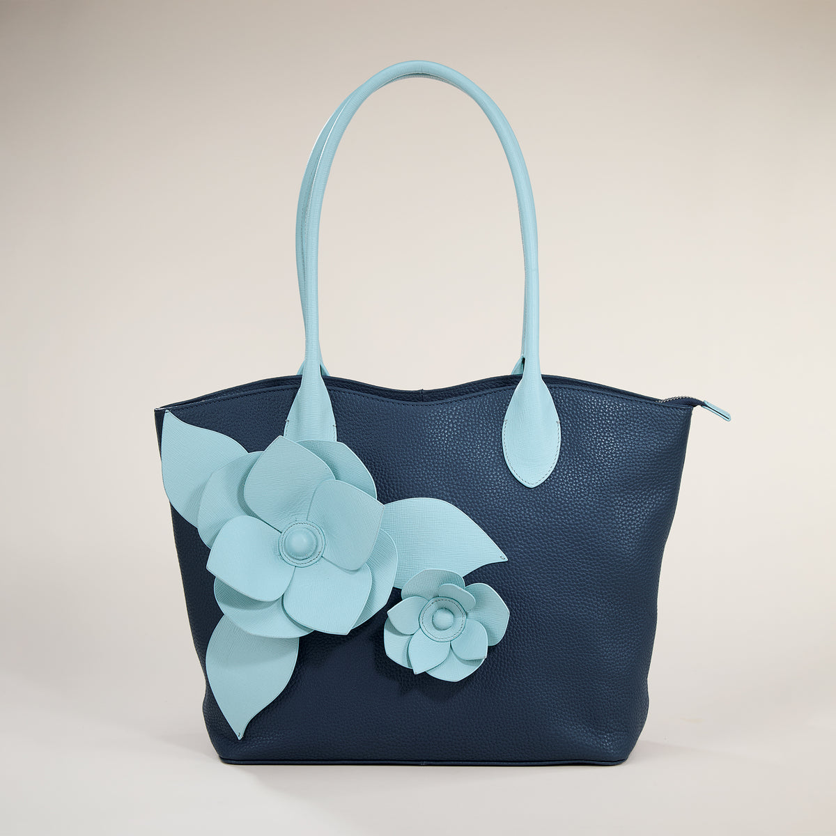 Blue Blossoms Florals Leather Tote