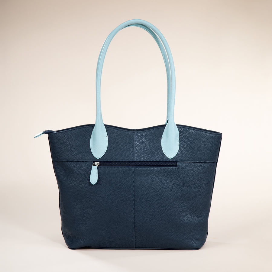 Blue Blossoms Florals Leather Tote