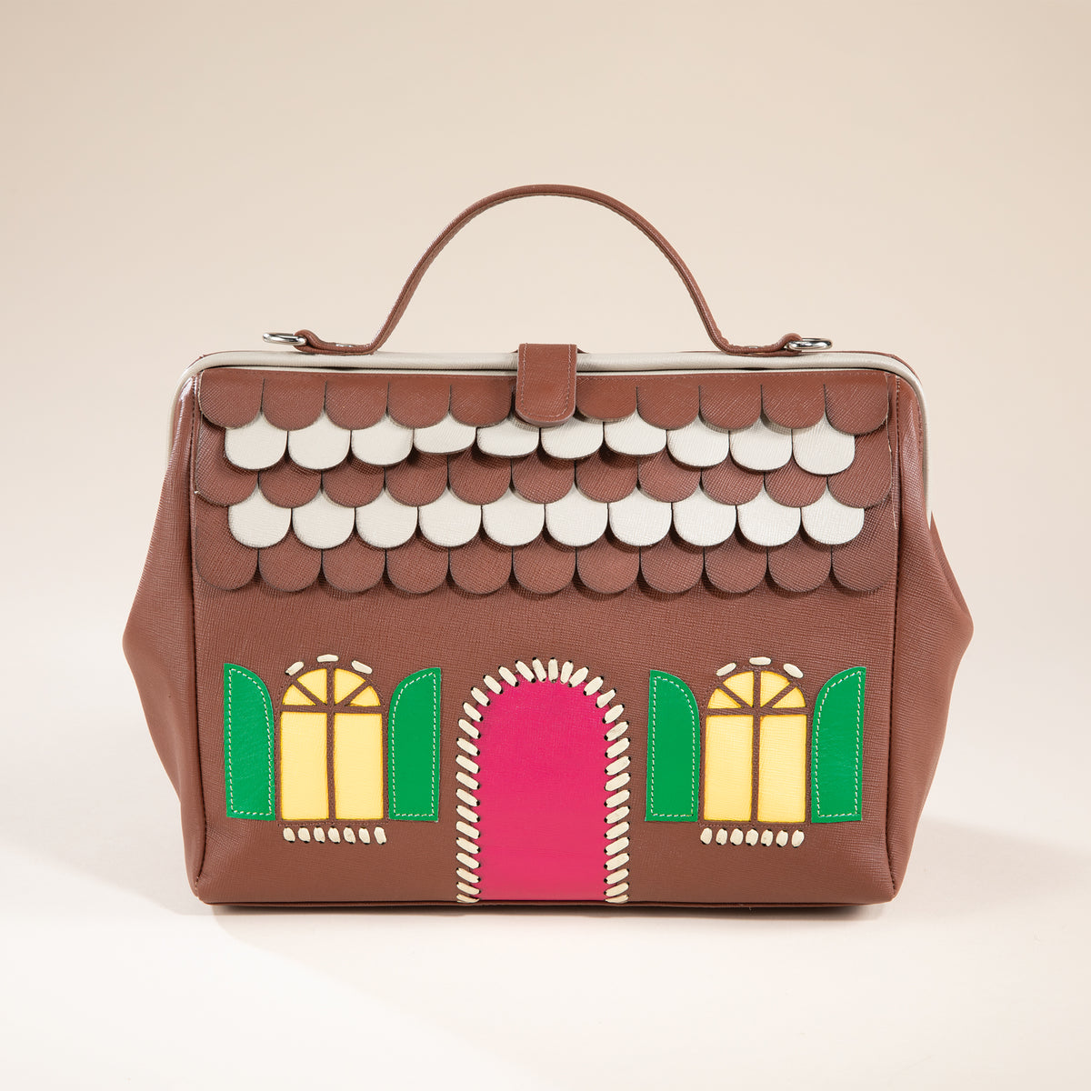 Charming Gingerbread House Mixed Leather Crossbody Bag (Preorder)