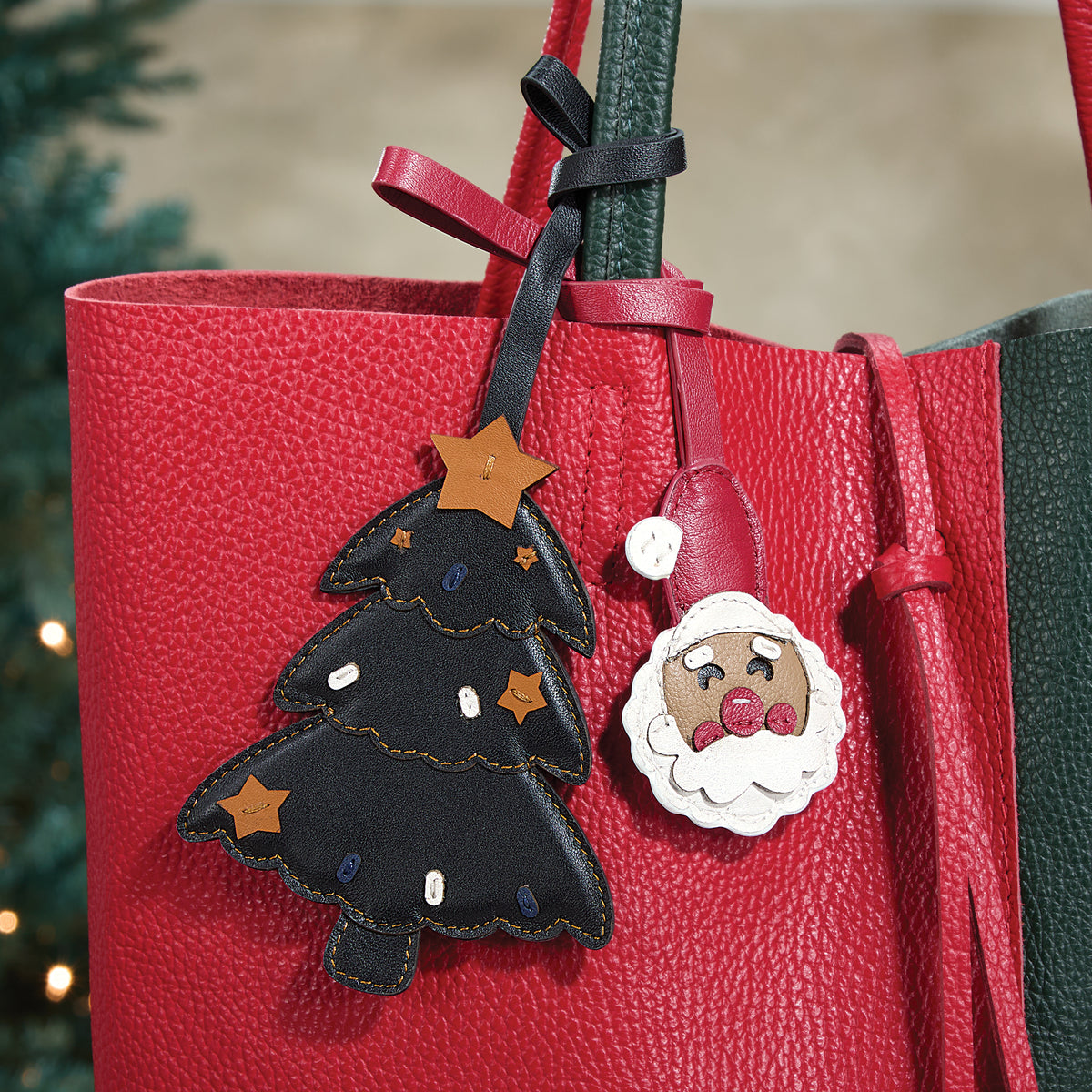 Smiling Santa Face Leather Purse Charm (Preorder)