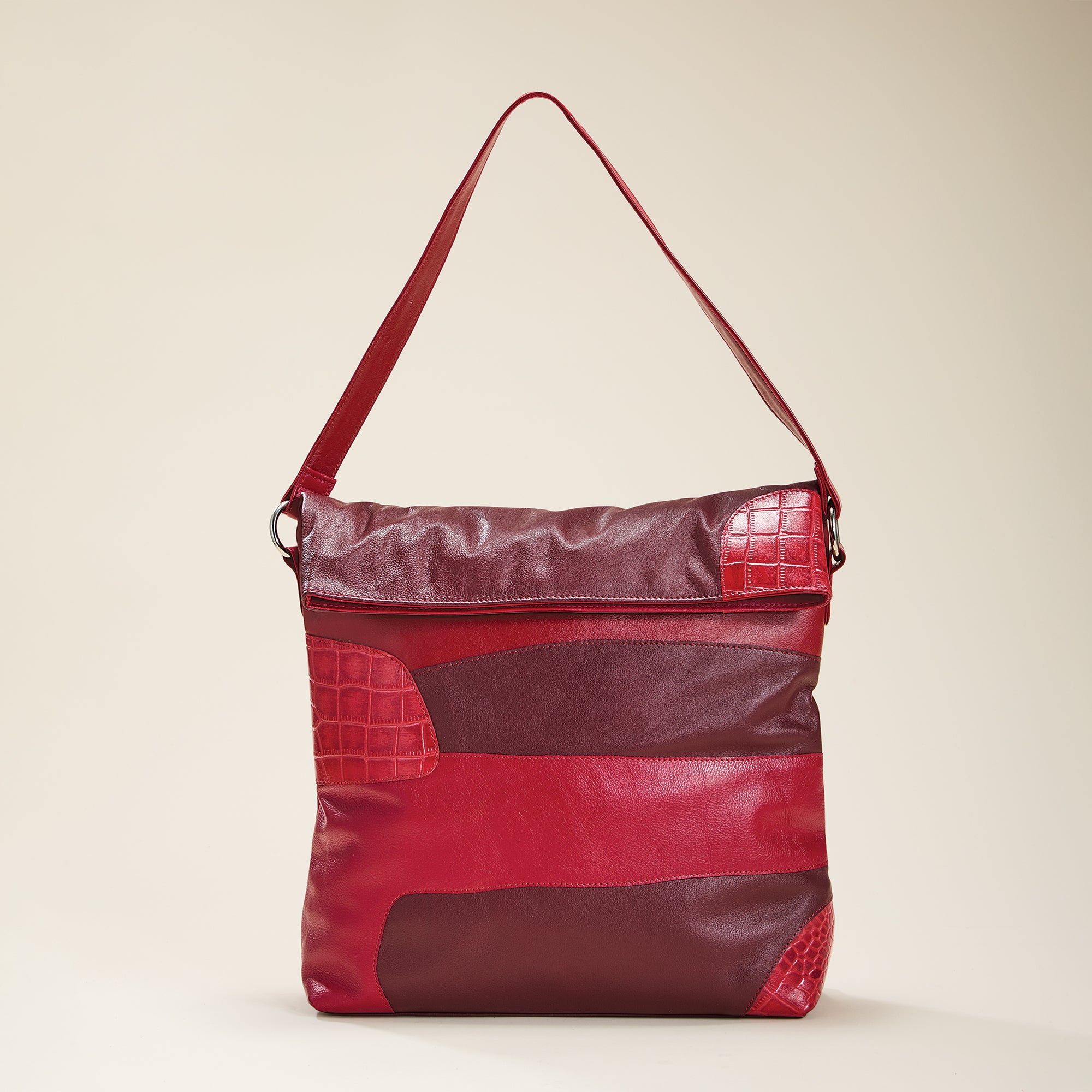 Red Tourmaline Mixed Leather Hobo Bag