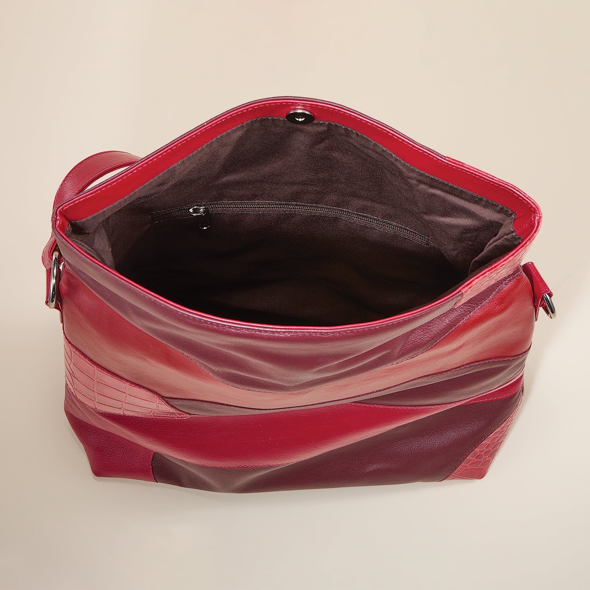 Red Tourmaline Mixed Leather Hobo Bag