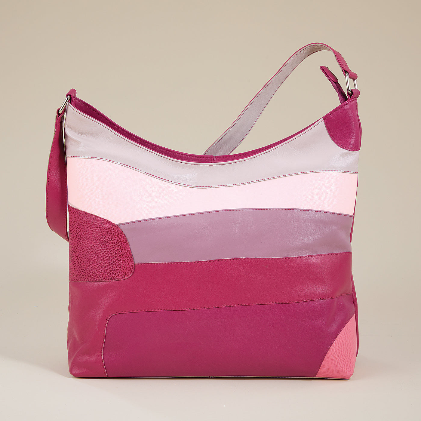 Pink Tourmaline Mixed Leather Hobo Bag