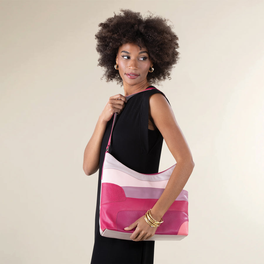 Pink Tourmaline Mixed Leather Hobo Bag