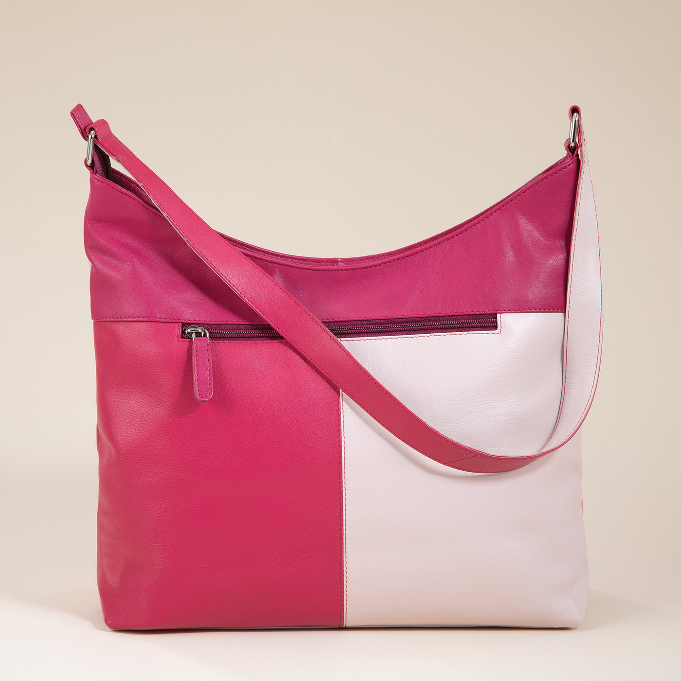 Pink Tourmaline Mixed Leather Hobo Bag