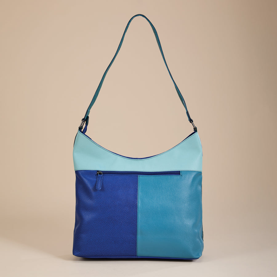 Blue Tourmaline & Black Onyx Mixed Leather Hobo Bag
