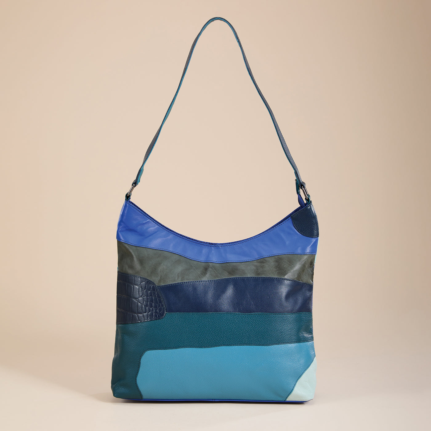 Blue Tourmaline & Black Onyx Mixed Leather Hobo Bag