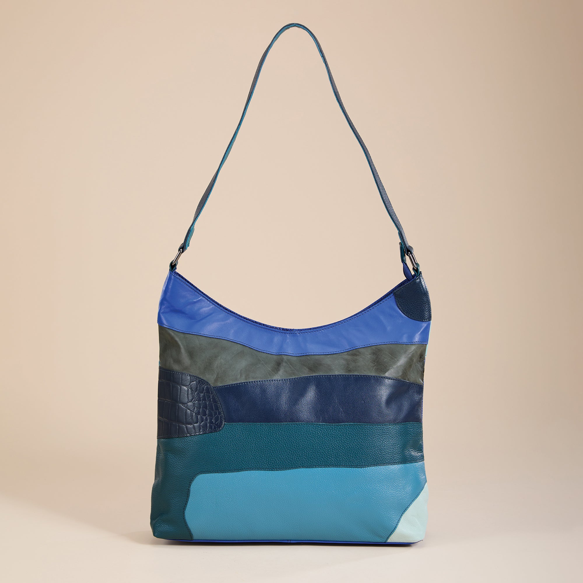 Blue Tourmaline & Black Onyx Mixed Leather Hobo Bag