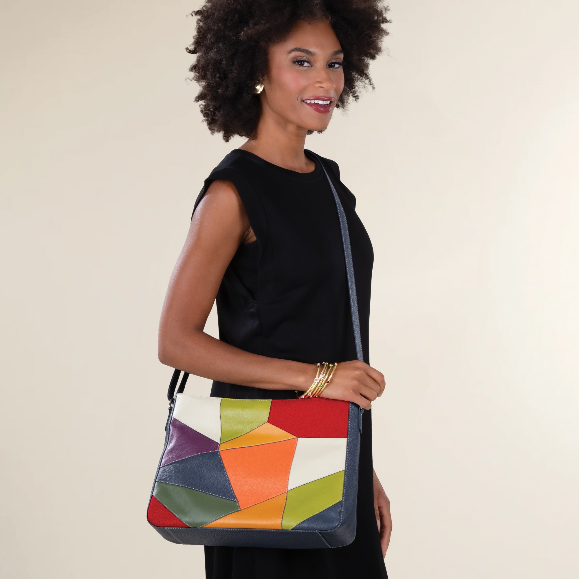 Rainbow Mosaic Mixed Leather Crossbody