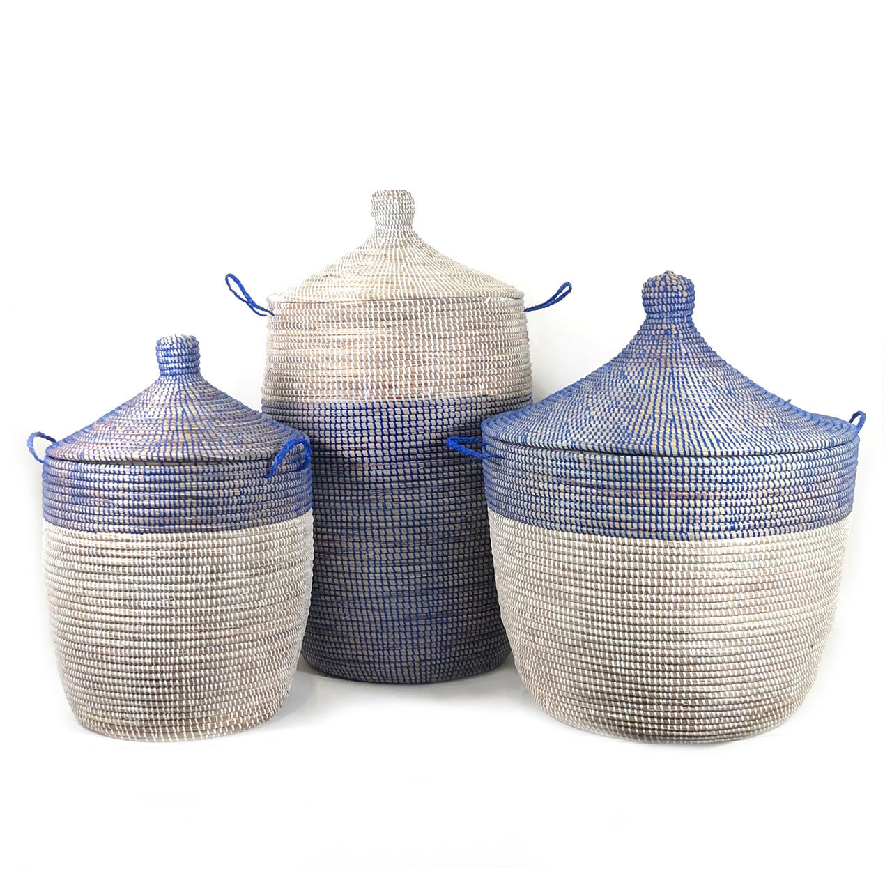 Handwoven Two-Tone Low Basket, Navy