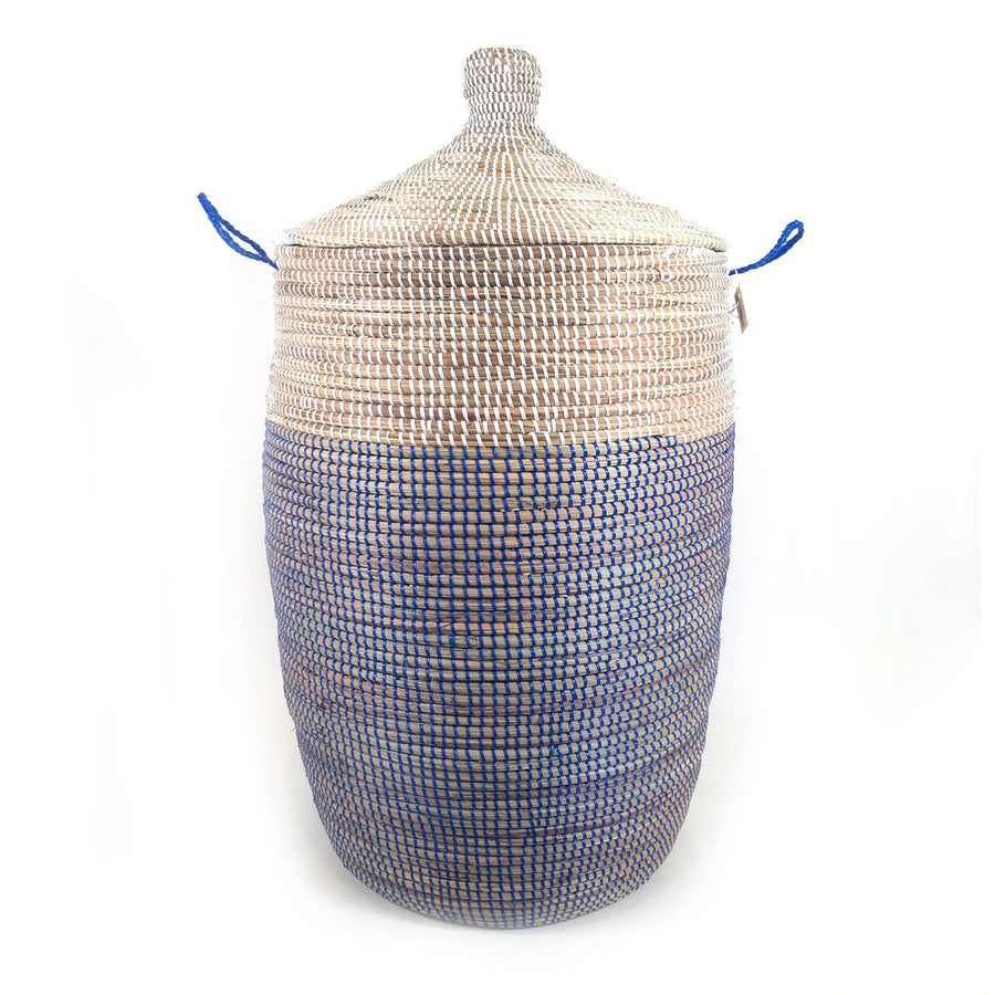 Handwoven Two-Tone Large Basket, Navy