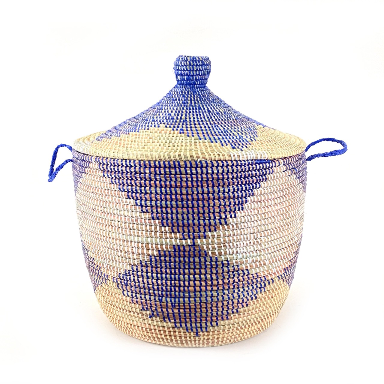 Handwoven Low Storage Basket, Blue Chevron