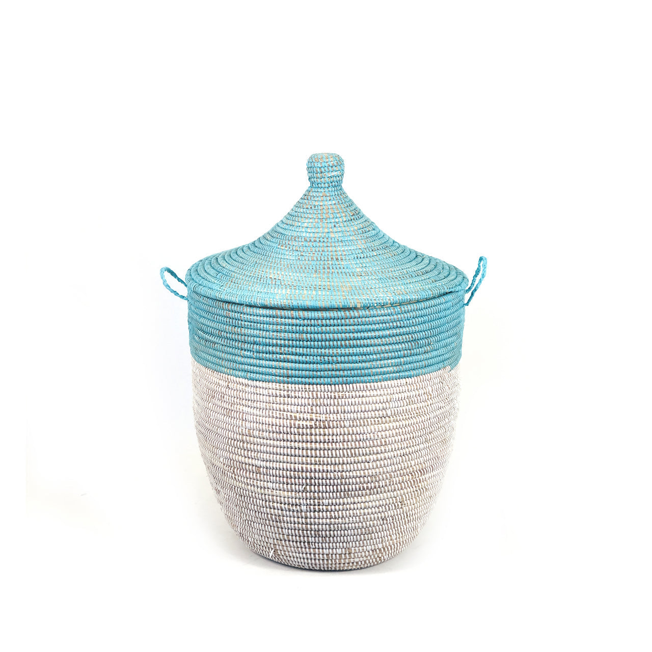 Handwoven Two-Tone Medium Basket, Turquoise