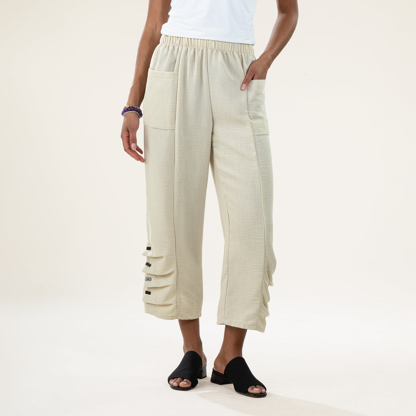 Tan Button Accent Pants