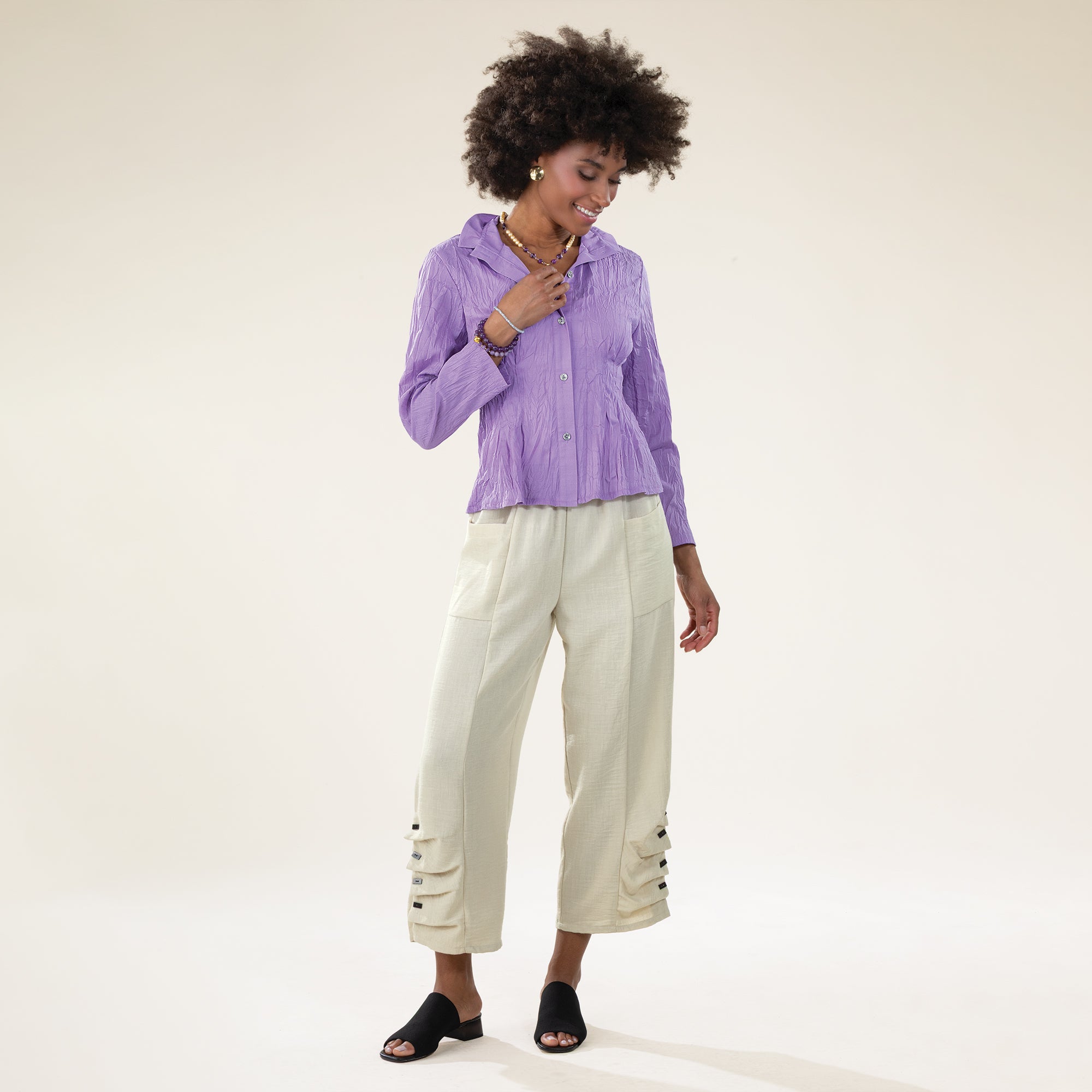 Tan Button Accent Pants
