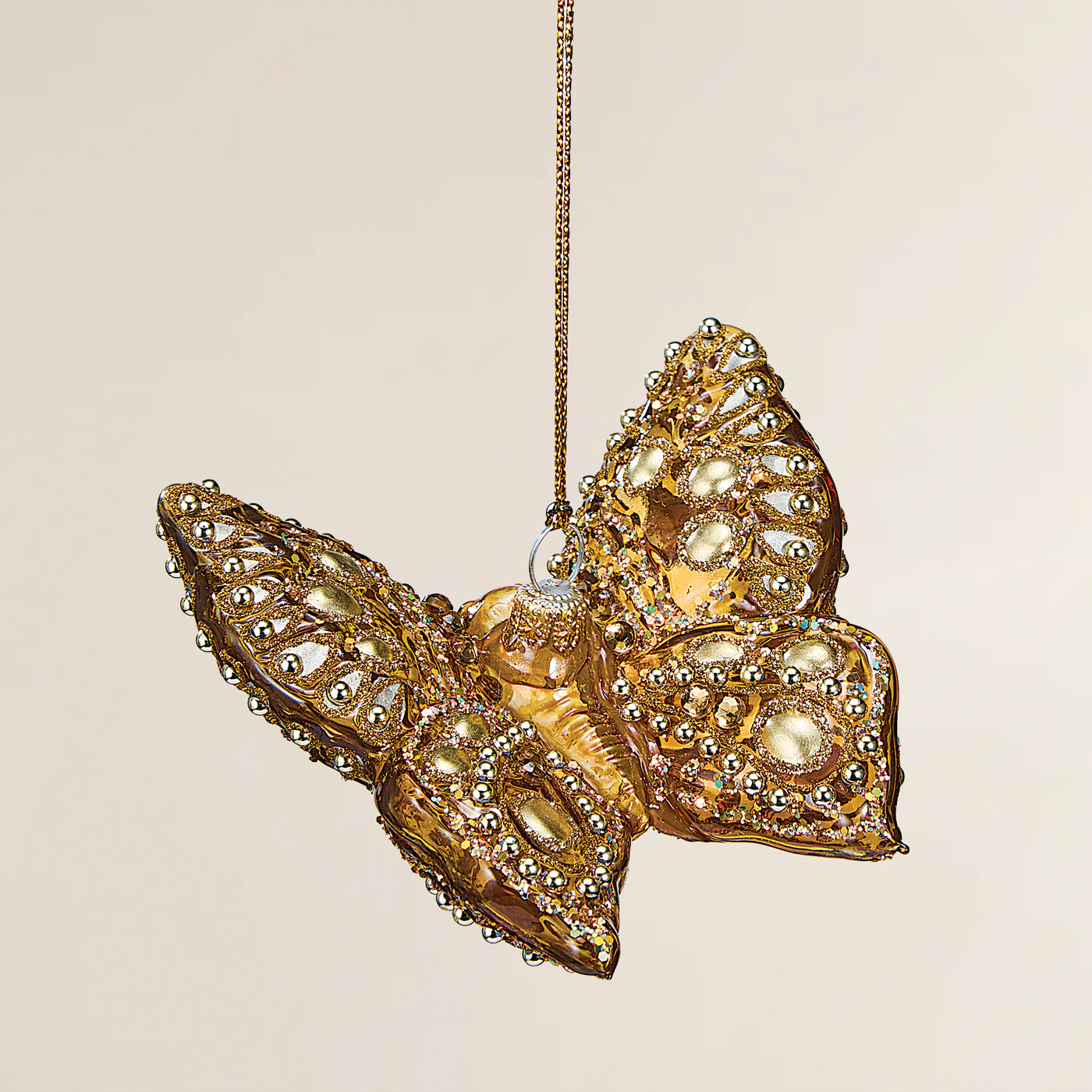 Hand-Painted Glass Copper Butterfly Ornament