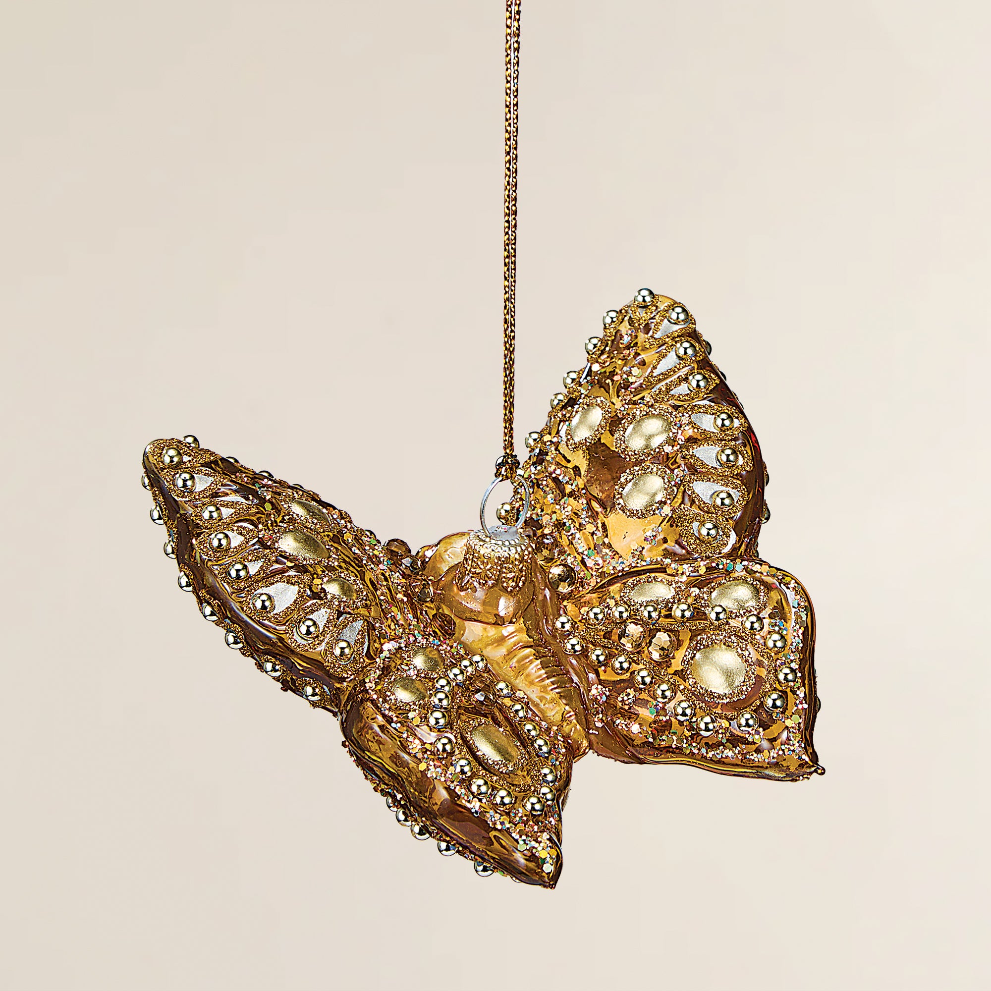 Hand-Painted Glass Copper Butterfly Ornament