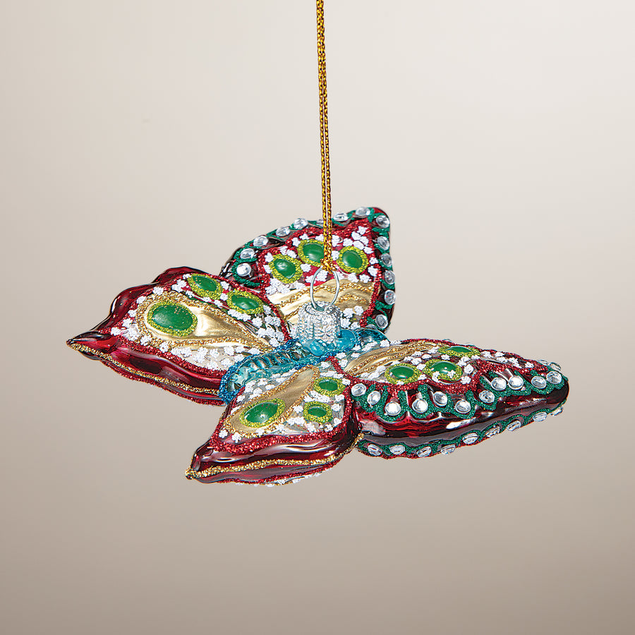 Hand-Painted Glass Multicolored Butterfly Ornament