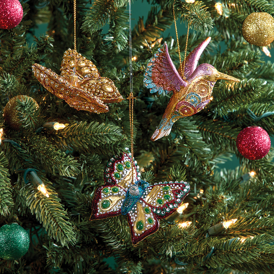 Hand-Painted Glass Multicolored Butterfly Ornament
