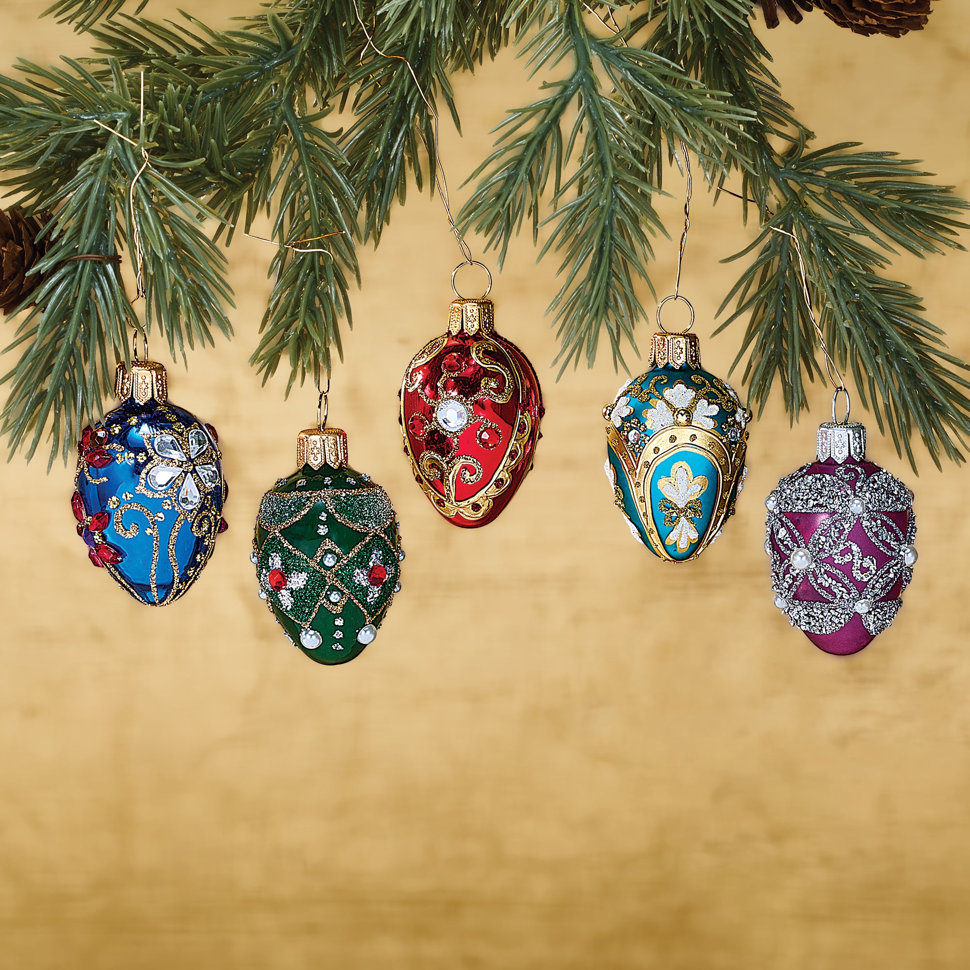 Gemstone-Hued Egg Ornaments, Set of 5