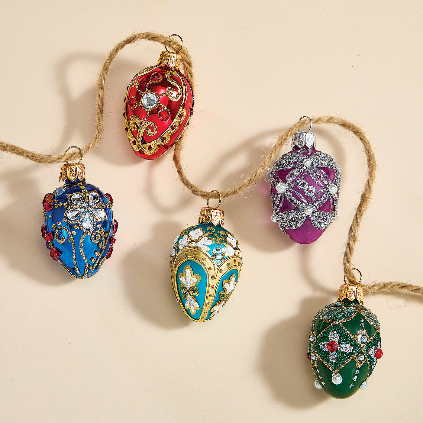 Gemstone-Hued Egg Ornaments, Set of 5