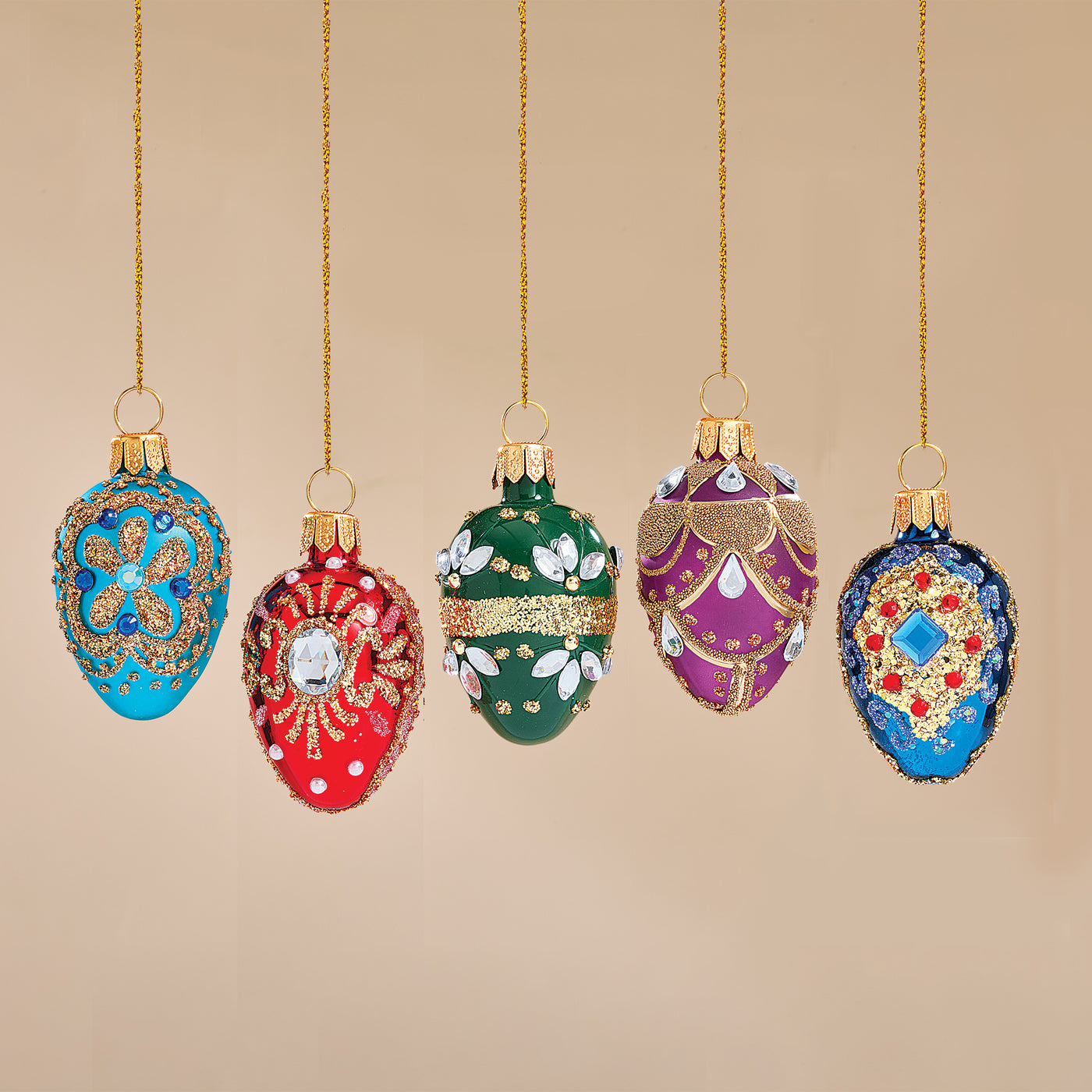 Gemstone-Hued Holiday Egg Ornaments, Set of 5 (Preorder)