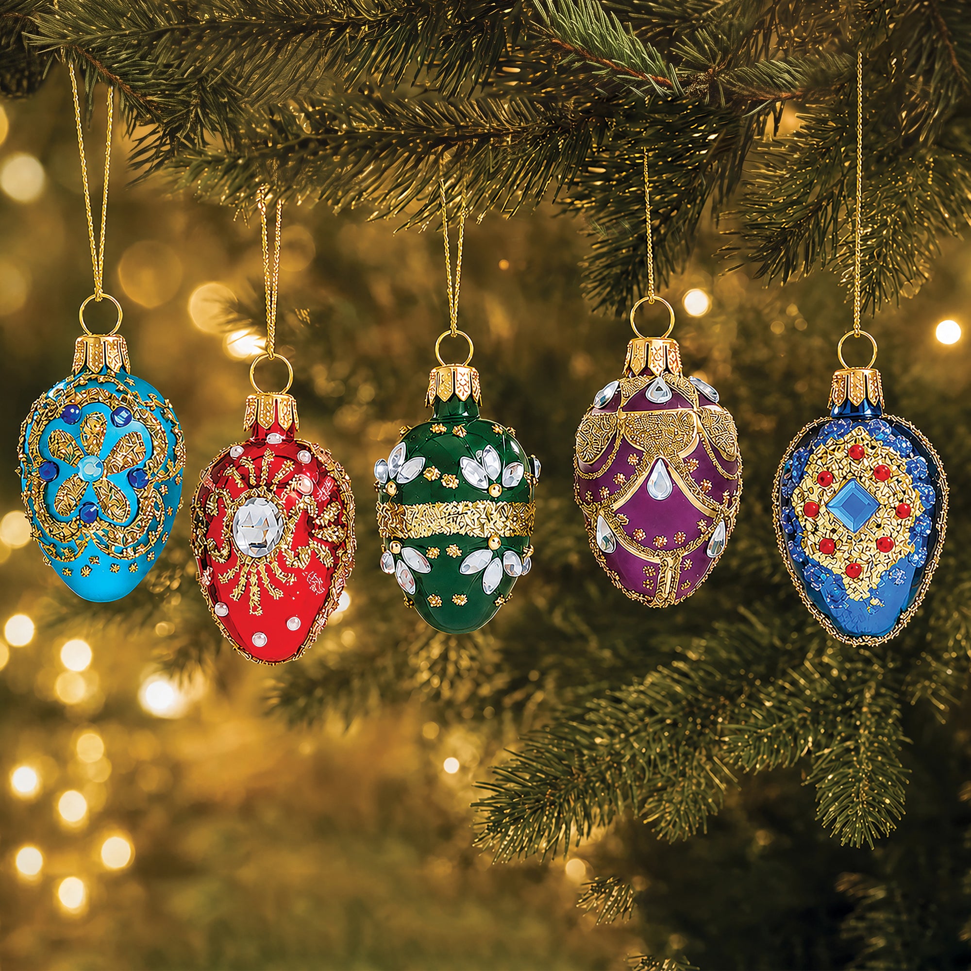 Gemstone-Hued Holiday Egg Ornaments, Set of 5 (Preorder)