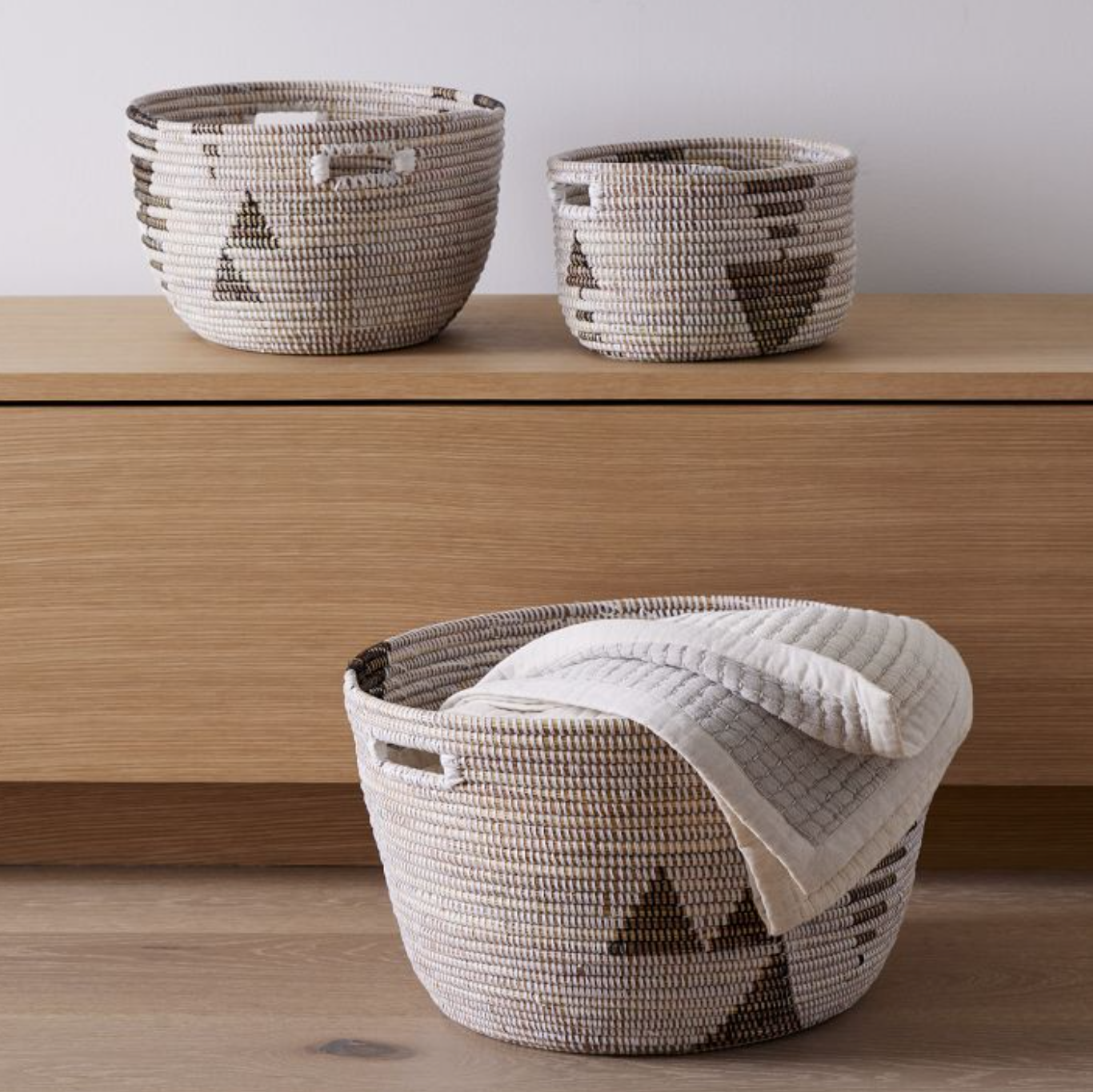 Handwoven Graphic Print Open Storage Basket, Set of 3